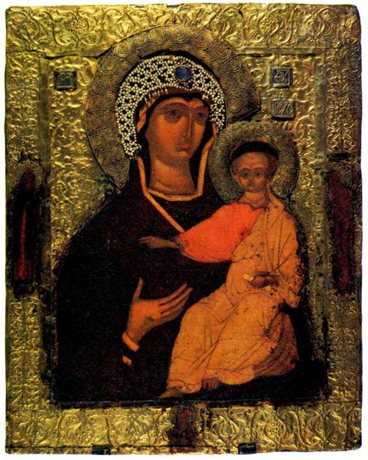Икона Божией Матери «Одигитрия» из келлии Преподобного Сергия, XIV век.