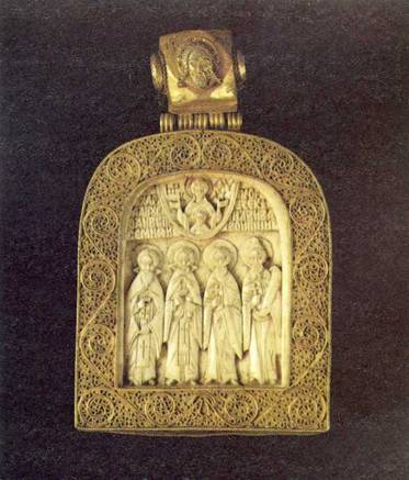 Нагрудная икона «Знамение» со святыми — Андреем (?) Юродивым