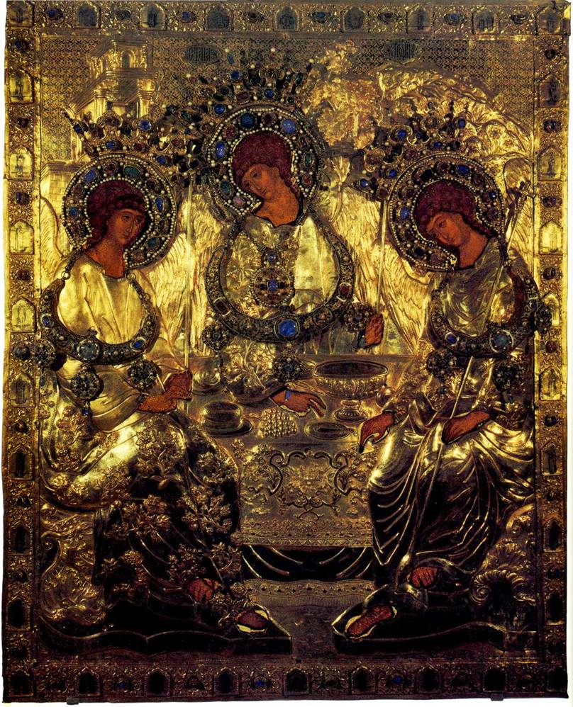 Драгоценный оклад на икону Святой Троицы, писанную Преподобным Андреем Рублевым.