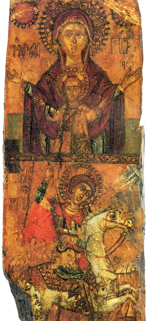 Двухчастная икона Божией Матери «Оранта» и святого Великомученика Георгия Победоносца.