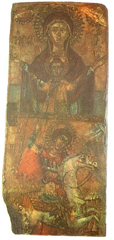 Двучастная икона Божией Матери «Оранта» и святого великомученика Георгия Победоносца, IX—XIII вв.