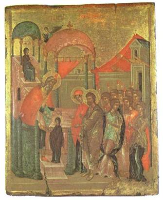 Икона «Введение во храм Пресвятой Богородицы», Византийских писем, XV в.