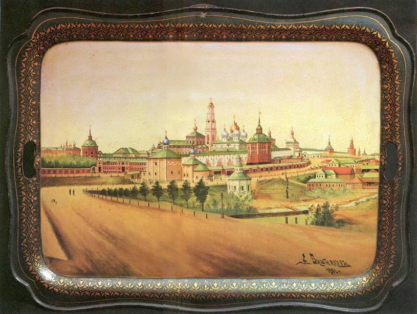 А. Г. Вишняков. Поднос с видом Троице-Сергиевой лавры. 1901 год
