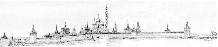 Панорама монастыря в конце XVIII века. Реконструкция В. И. Балдина