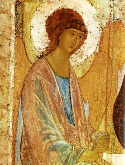 Андрей Рублев. Троица. Икона. Левый ангел, фрагмент