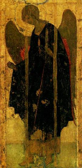 Архангел Гавриил. Икона деисусного чина иконостаса Троицкого собора. XV в.