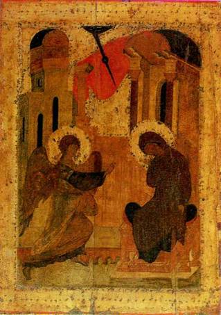 Благовещение. Икона праздничного чина иконостаса Троицкого собора. XV в.