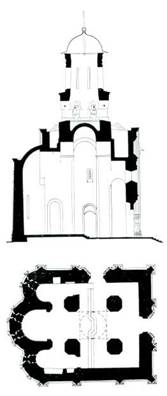 Духовская церковь. 1476. Разрез, план. Реконструкция В. И. Балдина