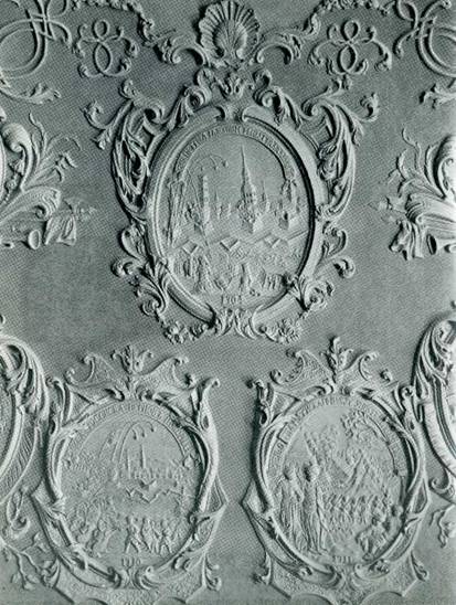Царские Чертоги. Фрагмент свода палаты с изображениями баталий Петра I. 1748