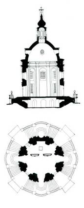 Смоленская церковь. 1745—1748. Разрез, план