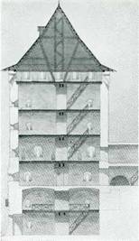 Пивная башня. XVI в., XVII в. Разрез. Реконструкция В. И. Балдина