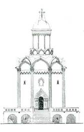 Введенская церковь. 1547. Реконструкция первоначального вида. Чертеж В. И. Балдина