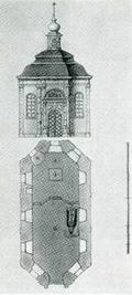 Михеевская церковь. 1734. Фасад и план. Чертеж XVIII в.
