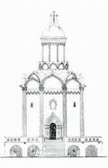 Введенская церковь. 1547. Реконструкция первоначального вида. Чертеж В. И. Балдина
