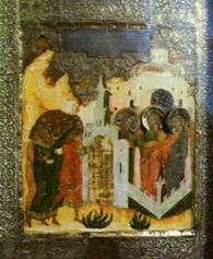 «Деяния Троицы».Конец XVIв. Фрагменты створки к иконе Андрея Рублева«Троица»