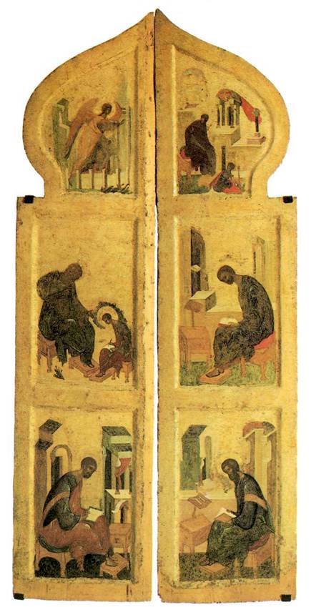 Царские врата с изображением Благовещения и евангелистов. 1425-1427 годы