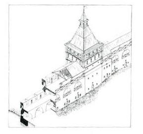 Надстройка крепостных стен и башен в середине XVII века. Реконструкция В. И. Балдина