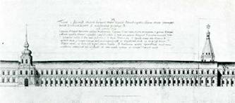 Вид Казначейского корпуса келий после перестроек XVIII в Чертеж 1789 г.